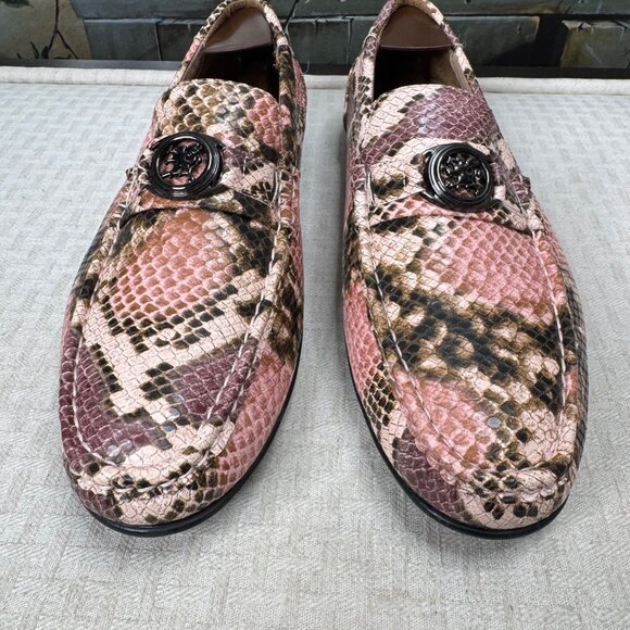 Stacy Adams Mens size 9.5M Pink Snake Print Loafers Metal Accent Leather Lining - Picture 2 of 7